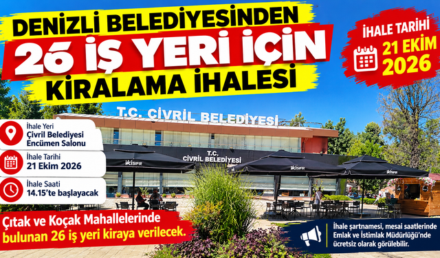 Denizli Belediyesinden 26 iş yeri için kiralama ihalesi